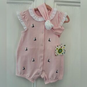 Little Me Pink Romper with Sailboat Accent